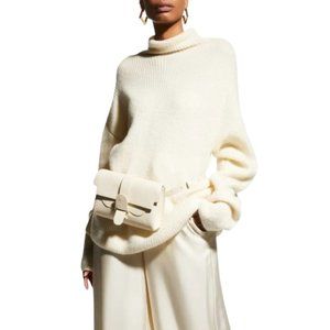 NWT - LaPonte Airy Cashmere Silk Ribbed Turtleneck Sweater in Cream Color Size S